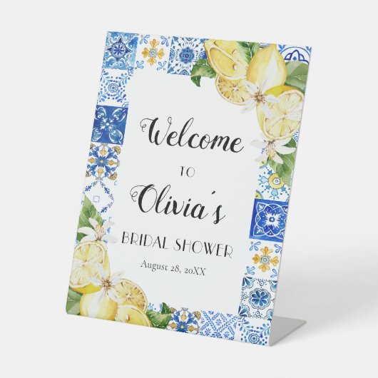 レモン地中海のブライダルシャワーペデスタルサイン 台座サイン (正面)