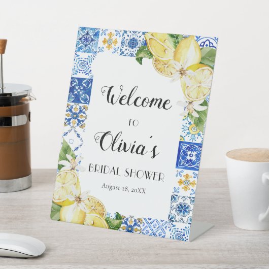 レモン地中海のブライダルシャワーペデスタルサイン 台座サイン (インサイチュ)