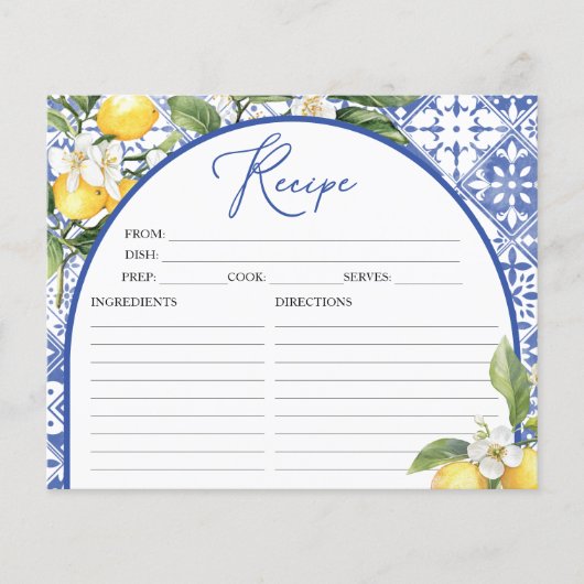 レモン地中海のブライダルシャワーレシピカード (正面)