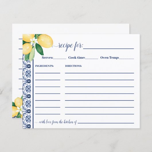 レモン地中海のレシピカードブライダルシャワー (正面/裏面)