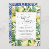 レモン地中海の夏の緑の赤ちゃんシャワー 招待状 (正面/裏面)