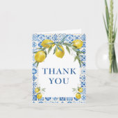 レモン地中海ブルータイルサンキューカード 招待状 (正面)