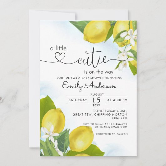 レモン少しかわいこちゃんが途中の赤ちゃんシャワー 招待状 (正面)
