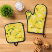 レモン幸せな陽気なキッチン – ママ用 鍋つかみ&鍋敷きセット (トップダウン)