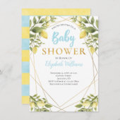 レモン幾何学的フレームブルーボーイベビーシャワー 招待状 (正面/裏面)