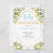 レモン幾何学的フレームブルーボーイベビーシャワー 招待状 (正面)