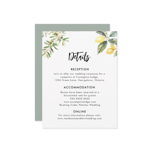 レモン庭園の結婚式詳細エンクロージャカード エンクロージャーカード (正面/裏面インサイチュ)