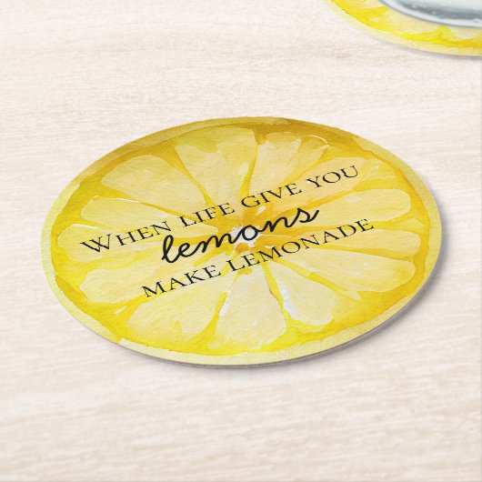 レモン引用文 ラウンドペーパーコースター (アングル)