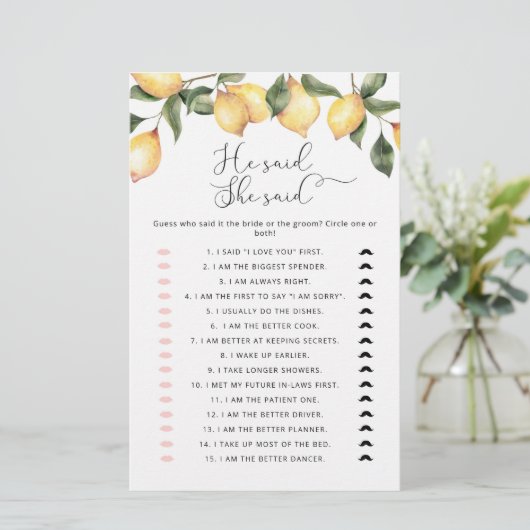 レモン彼は彼女がブライダルシャワーゲームを言った (スタンド正面)