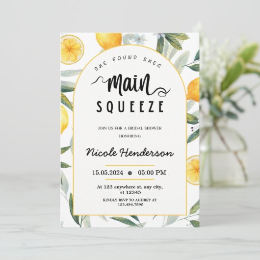 レモン彼女は彼女のメイン絞りブライダルシャワーを見つけた 招待状 (スタンド正面)