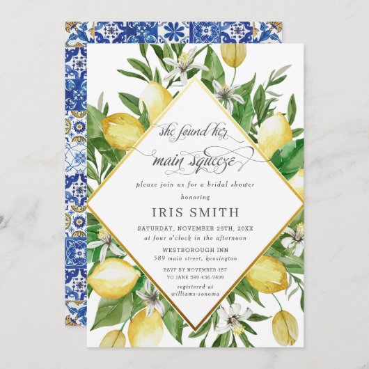レモン彼女は彼女のメイン絞りブライダルシャワーを見つけた 招待状 (正面/裏面)