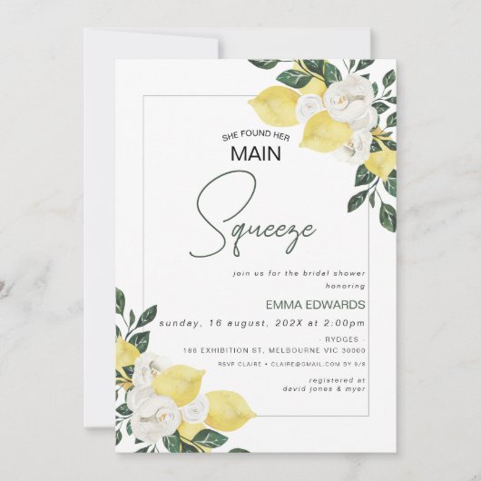 レモン彼女は彼女のメイン絞りブライダルシャワーを見つけた 招待状 (正面)