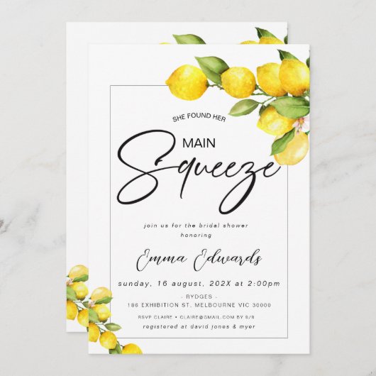 レモン彼女は彼女の主な絞りブライダルシャワーを見つけた 招待状 (正面/裏面)