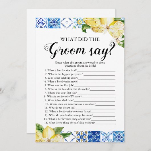 レモン新郎が何と言ったかブライダルシャワー 招待状 (正面/裏面)