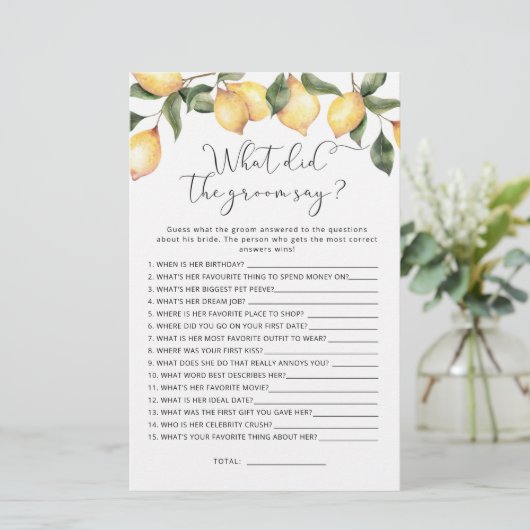 レモン新郎は何と言ったブライダルシャワーゲーム (スタンド正面)