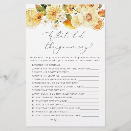 レモン新郎は何と言ったブライダルシャワーゲーム (正面)