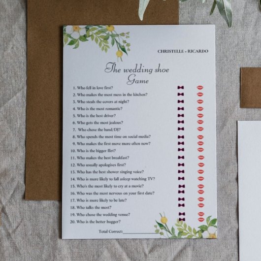 レモン新郎新婦ブライダルシャワーゲームカード 案内状