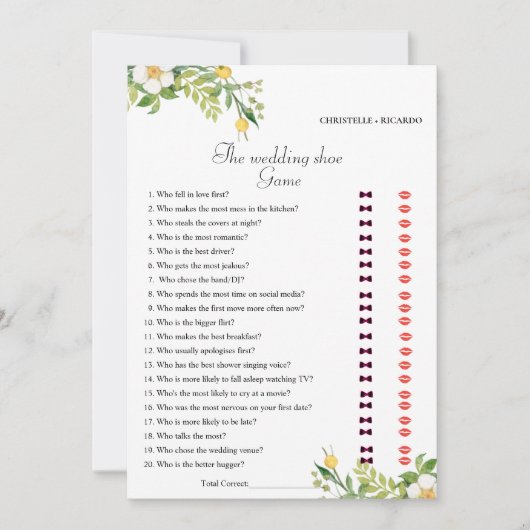 レモン新郎新婦ブライダルシャワーゲームカード 案内状 (正面)