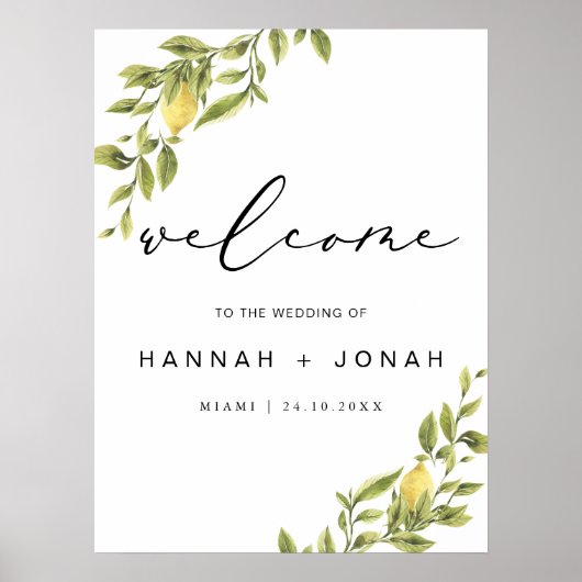 レモン書道結婚式のレセプションウェルカムサイン ポスター (正面)