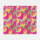 レモン果柄の黄色いピンクグリーン フリースブランケット (正面(横))