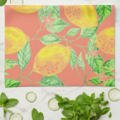 レモン果柄の黄色と桃色 キッチンタオル (折り畳み)