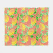 レモン果柄の黄色と桃色 フリースブランケット (正面(横))