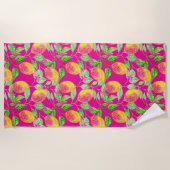 レモン果柄イエローピンクグリーンヴィンテージ ビーチタオル (正面)