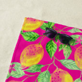 レモン果柄イエローピンクグリーンヴィンテージ ビーチタオル (インサイチュ)