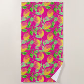 レモン果柄イエローピンクグリーンヴィンテージ ビーチタオル (正面)