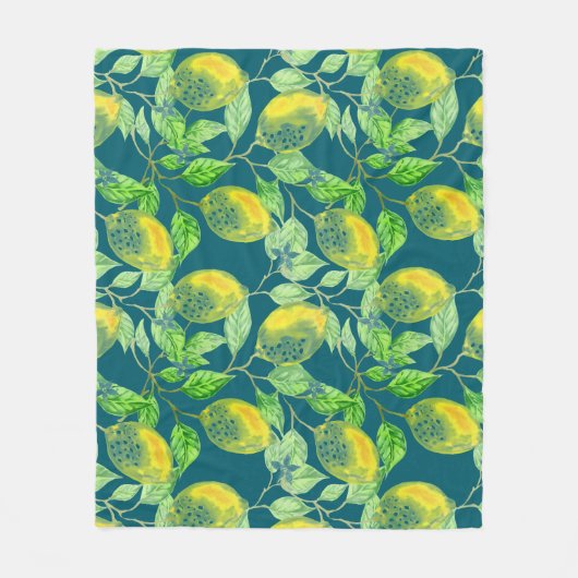 レモン果柄黄緑色 フリースブランケット (正面)