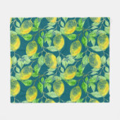 レモン果柄黄緑色 フリースブランケット (正面(横))