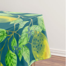 レモン果柄黄青緑ヴィンテージ テーブルクロス