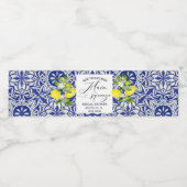 レモン枝と青いモザイクのウェディングシャワー 水B ペットボトルラベル (シングルラベル)