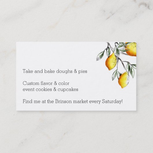 レモン枝パン屋のシェフのケイタリングビジネスカード 名刺 (裏面)