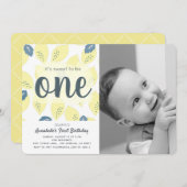 レモン柄 フォト 1歳誕生日パーティー招待状 招待状 (正面/裏面)