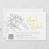 レモン柑橘系の鉛筆のスケッチ結婚黄色 招待状 (正面)