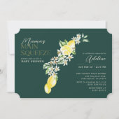 レモン柑橘系ママのメインスクイーズ緑のベビーシャワー 招待状 (正面)
