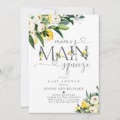 レモン柑橘系ママのメインスクイーズ赤ちゃんシャワー 招待状 (正面)