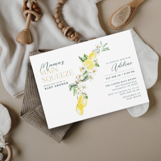 レモン柑橘系ママのメインスクイーズ赤ちゃんシャワー 招待状