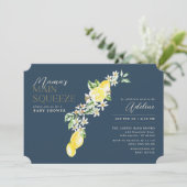 レモン柑橘系ママのメインスクイーズ青ベビーシャワー 招待状 (スタンド正面)