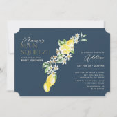 レモン柑橘系ママのメインスクイーズ青ベビーシャワー 招待状 (正面)