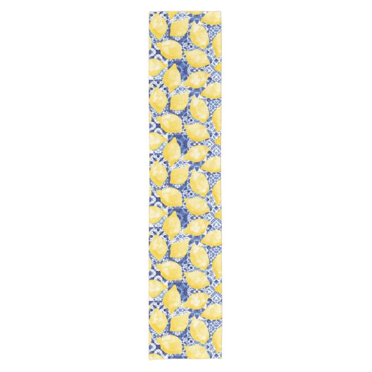 レモン柑橘系水彩青瓦地中海の瓦 ショートテーブルランナー (正面)