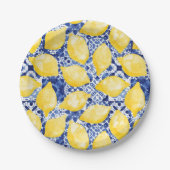 レモン柑橘系水彩青瓦地中海の瓦 ペーパープレート (正面)