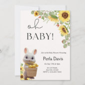 レモン柑橘類うさぎサンフラワーサマーベビーシャワー 招待状 (正面)