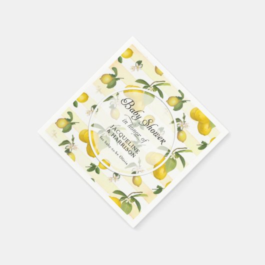 レモン柑橘類の花の葉の水色ベビーシャワー スタンダードカクテルナプキン (角)