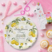 レモン柑橘類の花の葉の水色ベビーシャワー ペーパープレート (パーティー)