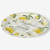 レモン柑橘類の花の葉の水色ベビーシャワー ペーパープレート (アングル)