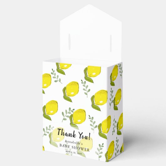 レモン柑橘類の葉パターン赤ちゃんシャワーギフトボックス フェイバーボックス (オープン)
