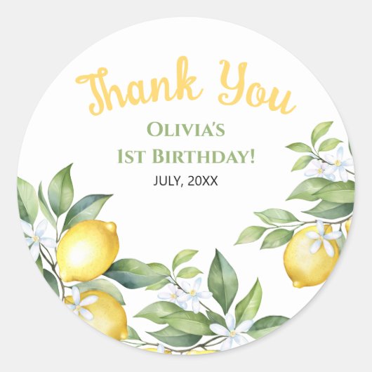 レモン柑橘類の誕生日シール ラウンドシール (正面)