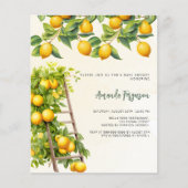 レモン柑橘類の黄色の予算ベビーシャワーの招待 (正面)